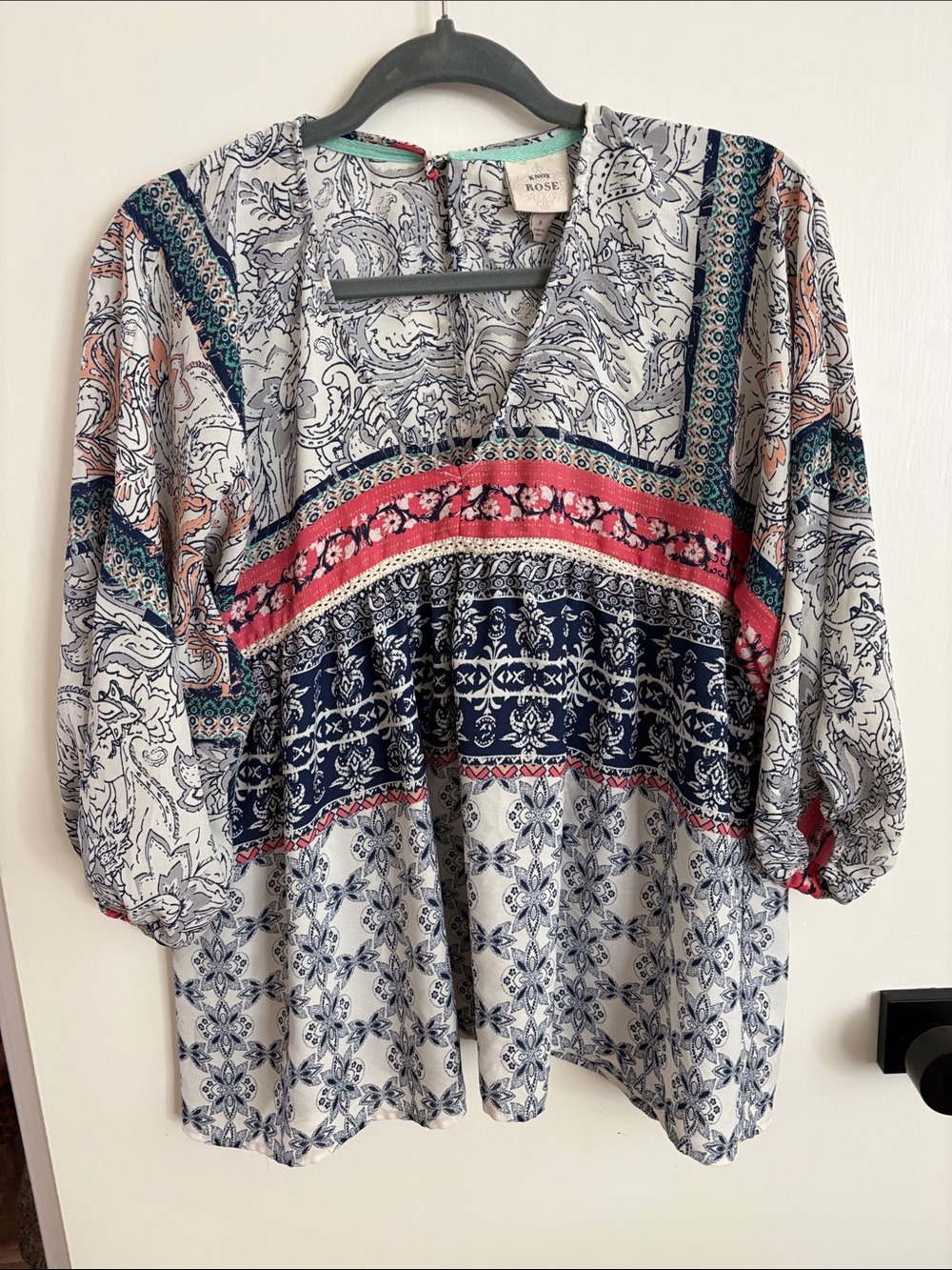 Knox Rose Multicolor Boho Tunic — Navy, Pink, Teal